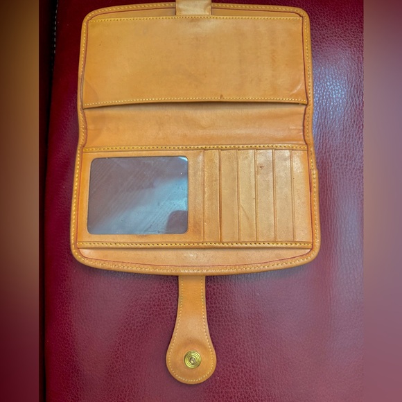 Dooney & Bourke Cabriolet canvas and leather checkbook wallet in dark brown tan - Picture 7 of 9